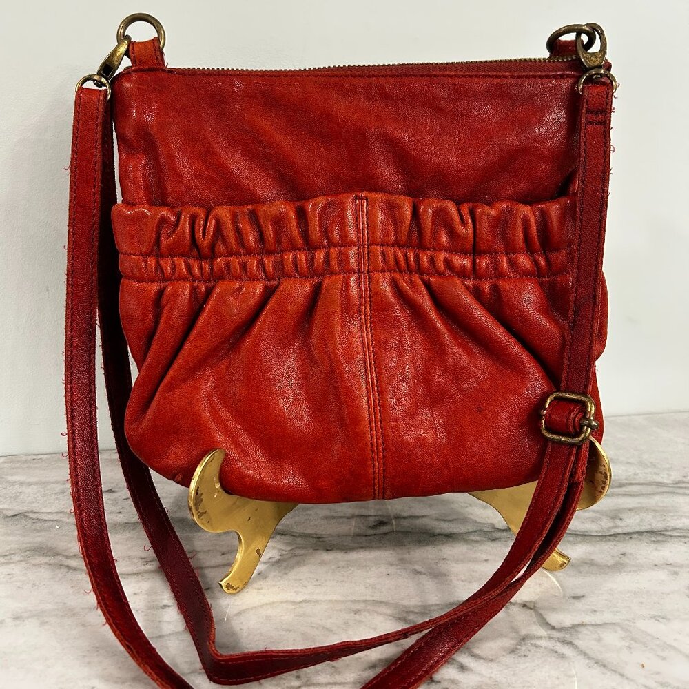 HOBO Orange Rust Leather Crossbody Purse EUC